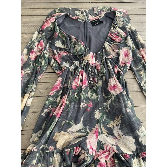 ZIMMERMANN Grey Floral Printed Silk Iris Cold-Shoulder Jumpsuit Size 1 Small - Picture 3 of 4